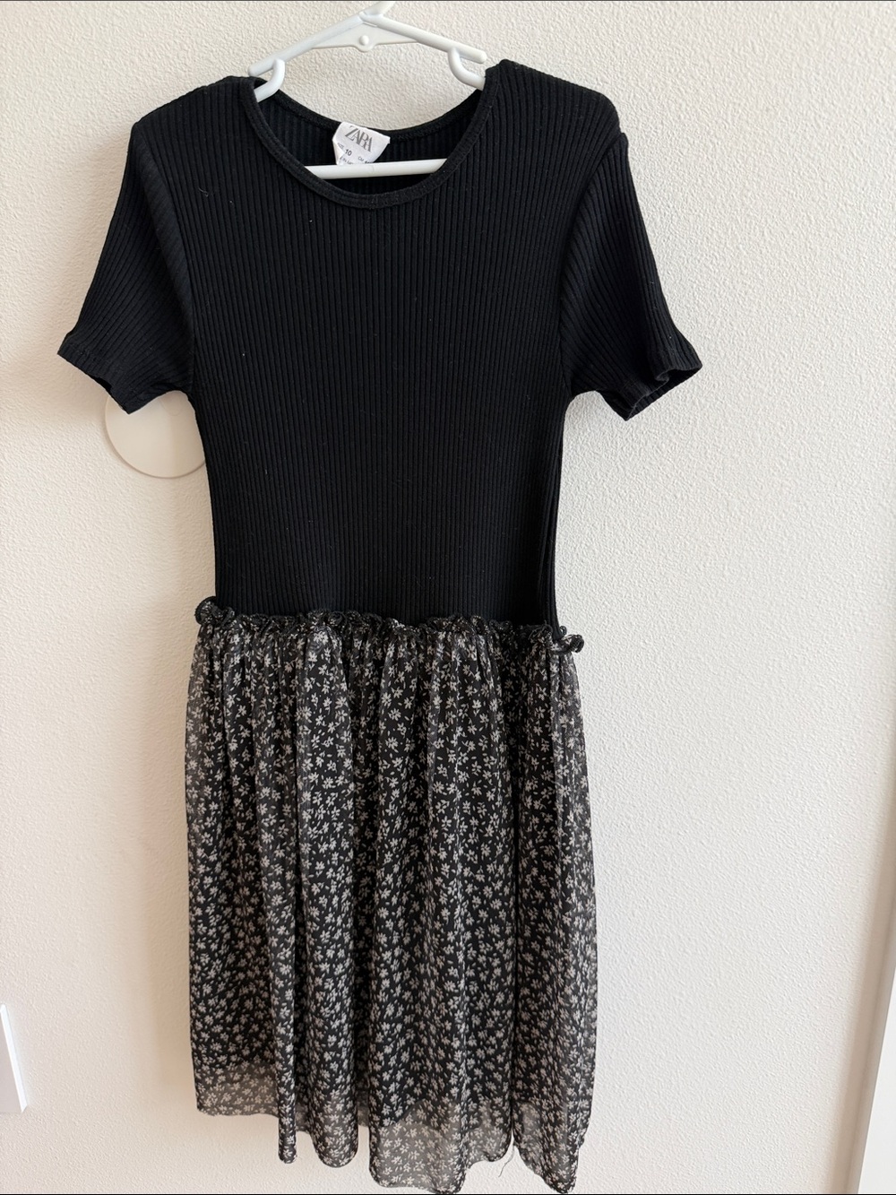 Zara Black Ribbed Top with Black Floral Chiffon Skirt